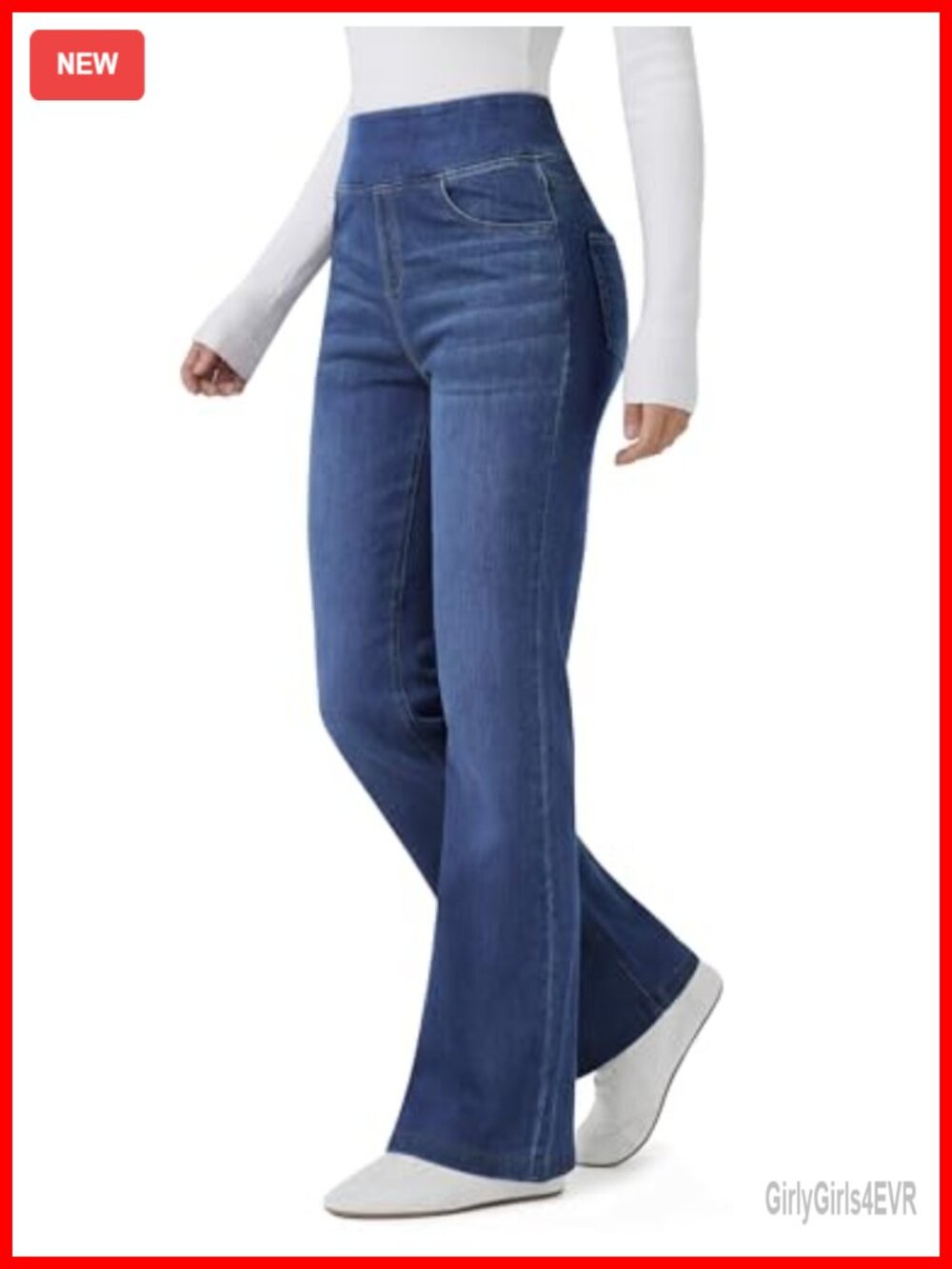 Women High Waisted Stretchy Flare Jeans Pull-On Bootcut Denim